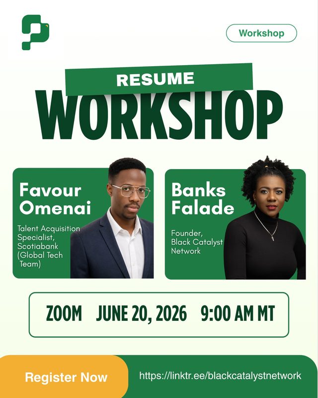 Flyer: Resume workshop, with Favour Omenai and Banks Falade, June 20, 2026